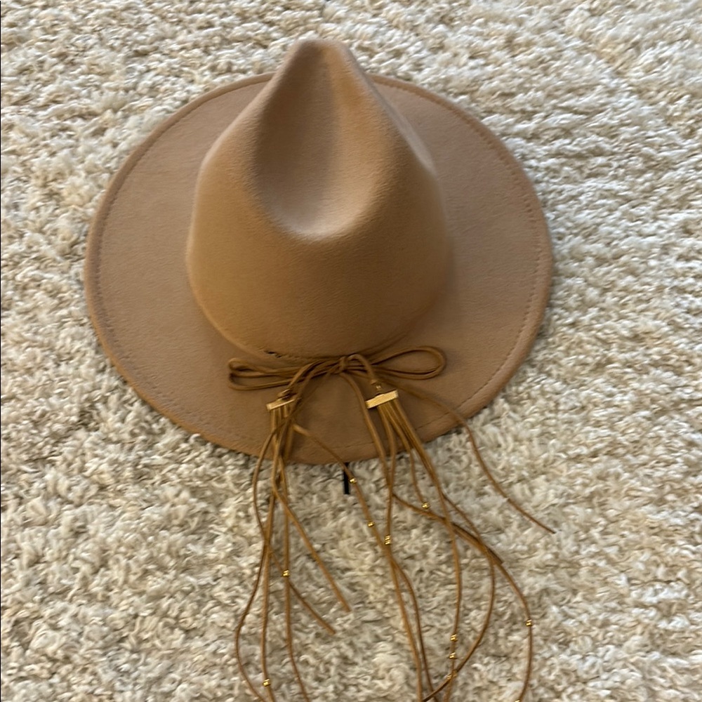 Elegant Tan Fedora Hat with Tassel Accents